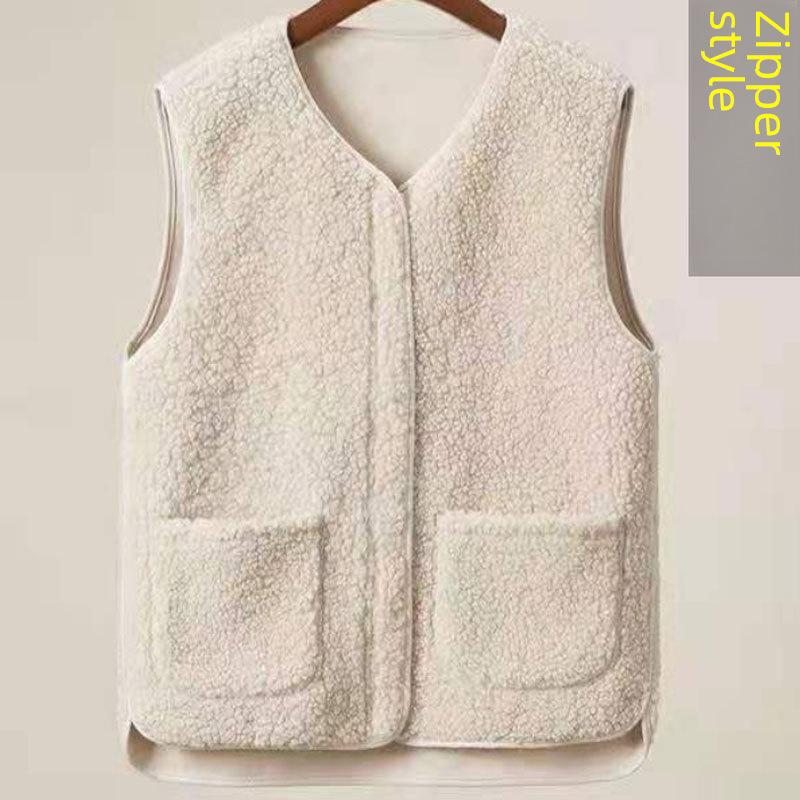 Женский жилет из овечьей шерсти на молнии, осенне-зимний - утолщенный меховой жилет