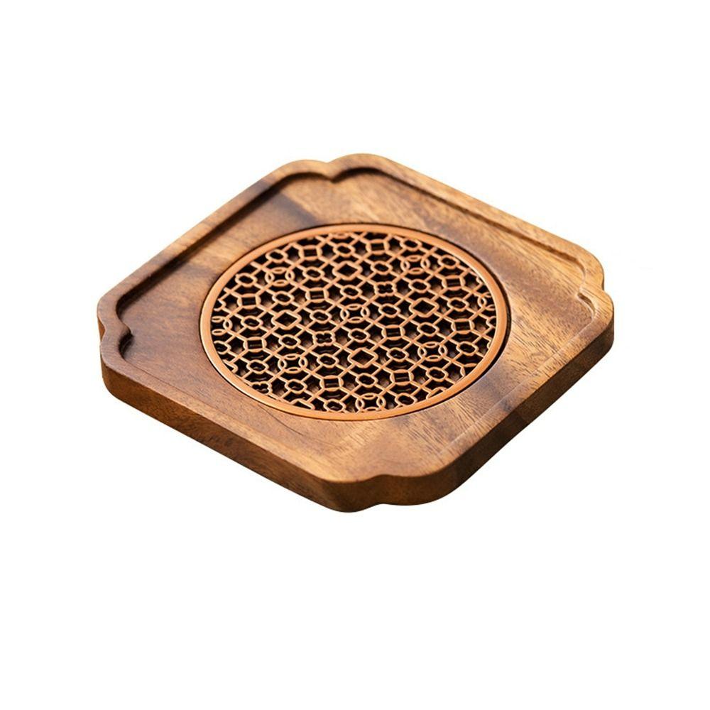 Anti-slip Wooden Teapot Holder Square Wood Teapot Mat Practical Square Wooden Tea Mat  Bathroom