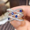 Великолепные кольца Huitan в форме креста X, полностью вымощенные сверкающими белыми/синими фианитами, свадебные украшения для женщин