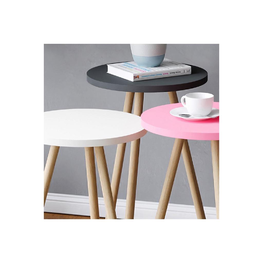 Красочный журнальный столик с тройным вложением, деревянные ножки, круглый пастельный дизайн, серый, белый, капучино