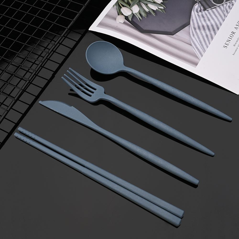 Портативные дорожные наборы посуды, 5 шт., вилка, ложка, нож, набор палочек для еды с футляром, экологически чистый набор столовых приборов для кемпинга