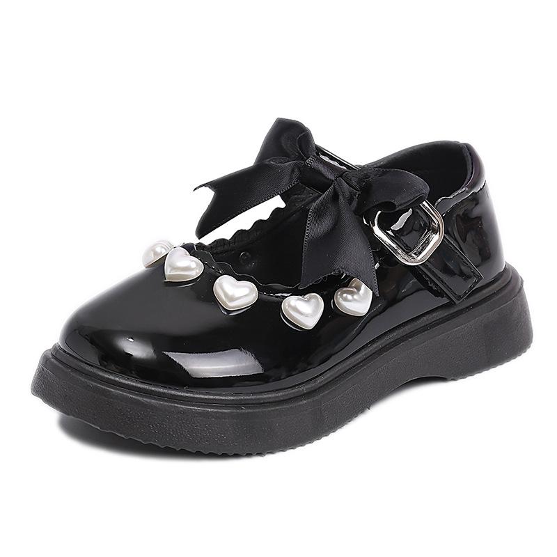 Кожаная обувь для девочек 2025 весна и осень новая детская обувь Мэри Джейн туфли принцессы обувь для выступлений для девочек одинарная обувь с бантом и жемчугом