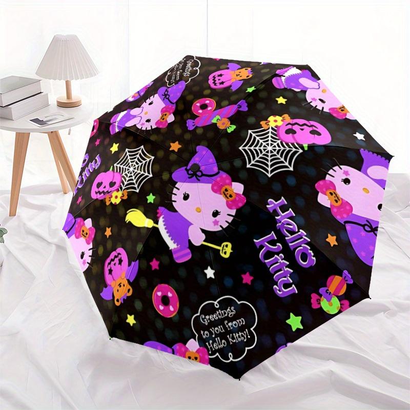 1pc Halloween Hello Kitty Automatic Cute Umbrella 8-Bone Design Compact Gear for Outdoor Travel, Perfect Helloween Chrismas Gift for Friends or Family