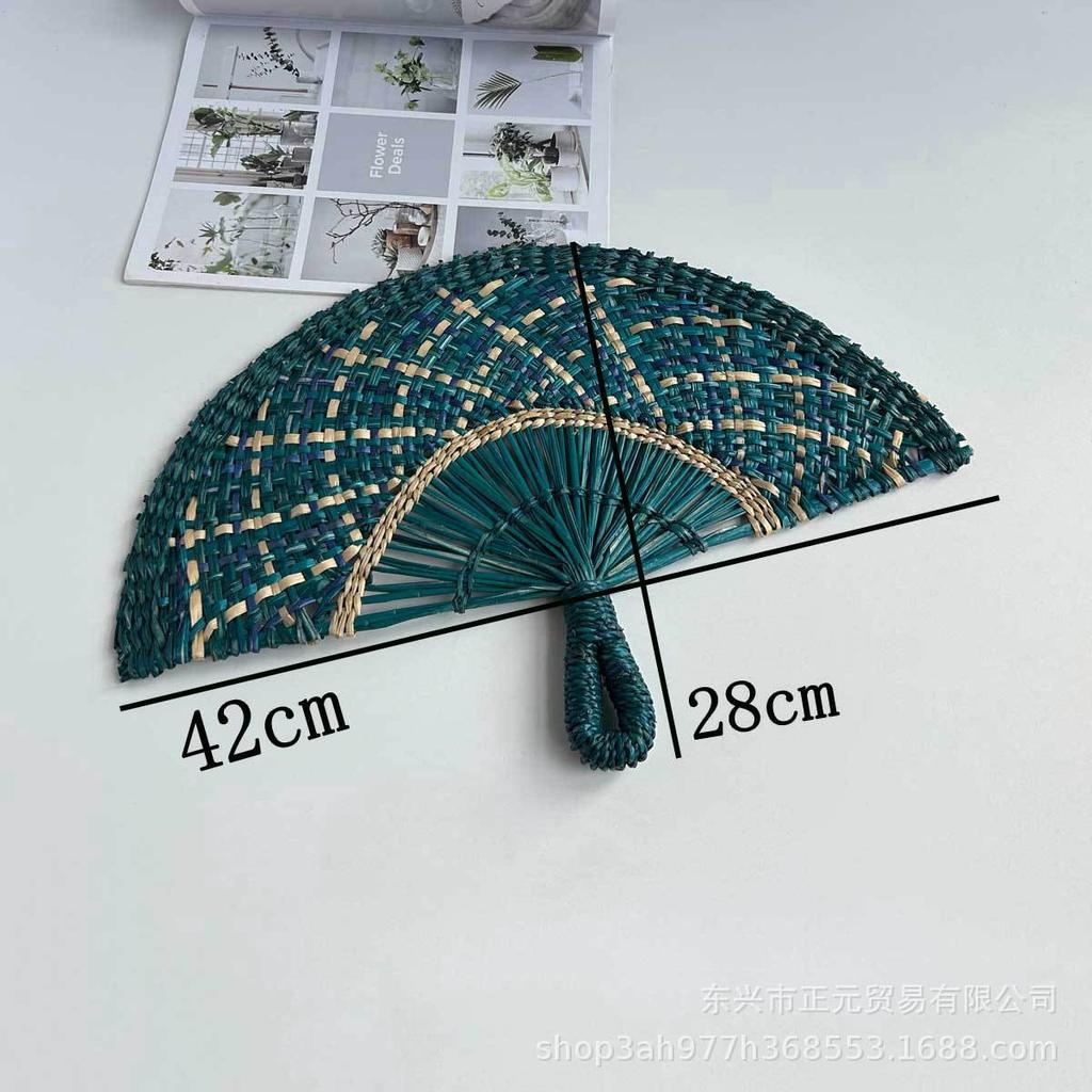Straw fan, handmade seaweed fan, wall hanging fan, color decorative fan, summer hand crank fan, futon fan