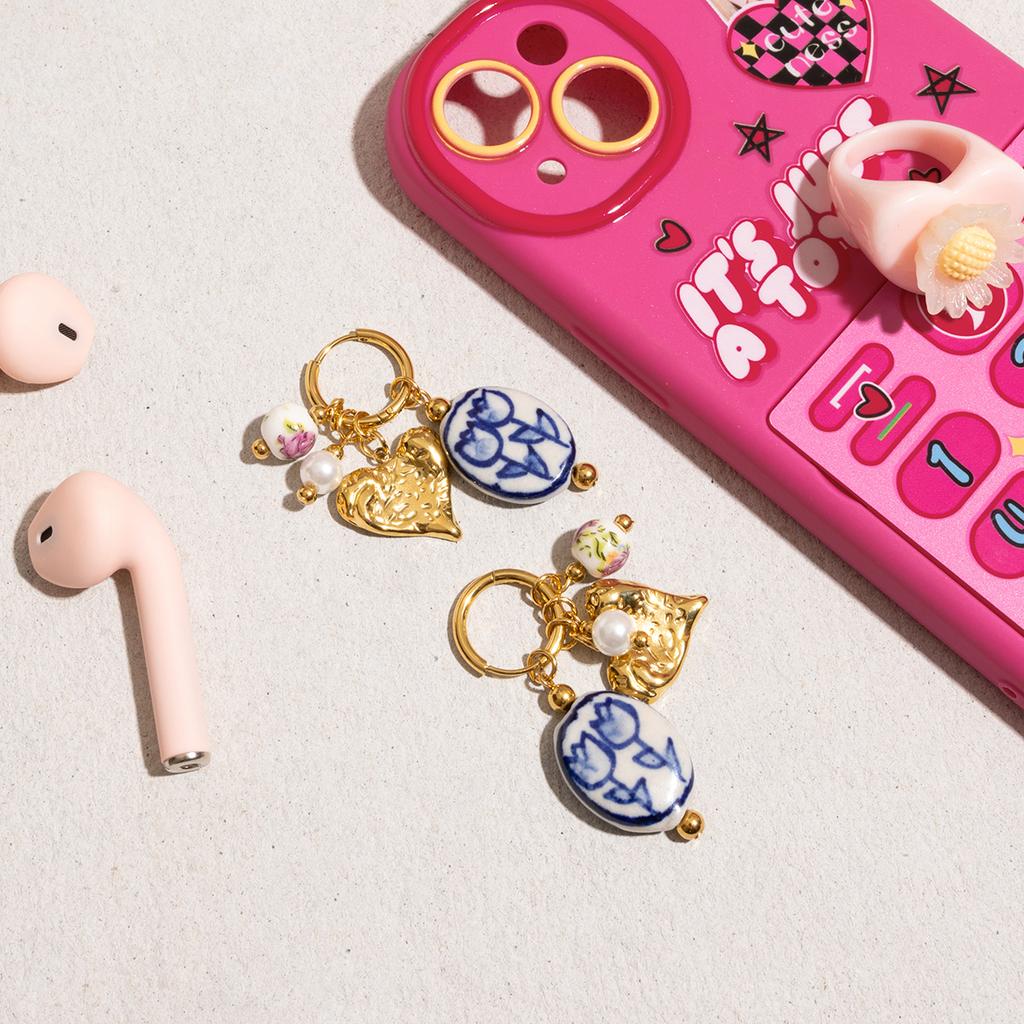 Youthway Новое поступление Позолоченная нержавеющая сталь Керамика Цветок Сердце Жемчуг Подвеска Серьги-капли Универсальные Женские Украшения Подарок