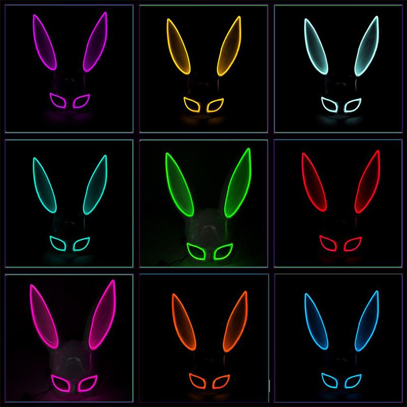 Novetly Colorful Glowing Rabbit Mask luminous Bunny Girl mask sexy nightclub Waiter mask for Halloween Light up Cosplay Props