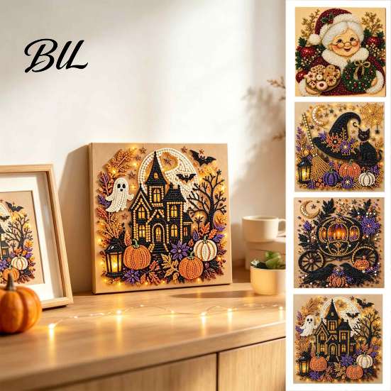 Relaxing Decompression Hobbies Halloween Christmas DIY Faux Pearl Diamond Painting Kit, Rhinestone Art Craft Full Drill Sets Set for Adults, Handmade