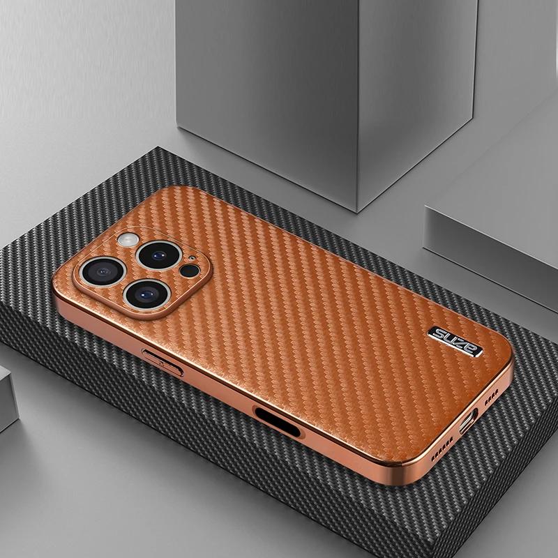 Для iPhone 16 15 14 13 12 11 Pro Max Роскошные кожаные чехлы для телефонов с узором из углеродного волокна для iPhone 16 Pro Защитная задняя крышка