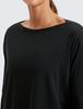 CRZ YOGA Long Sleeve Pima Cotton with Boat Loose Casual Yoga Size Women's T-Shirt Neck, Basic, Fit, Top, Black, L, Spring/Autumn