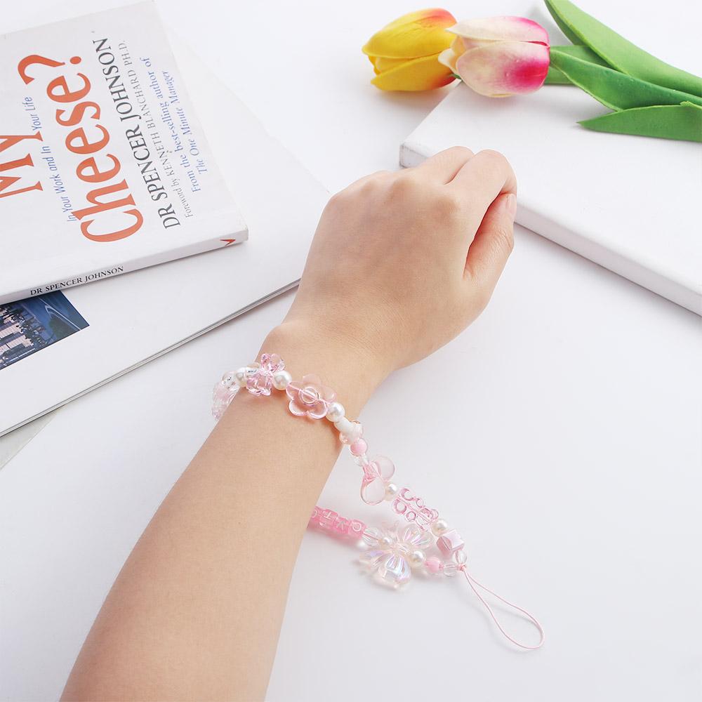 Pink Acrylic Beaded Pendant Hanging Rope Phone Lanyard Phone Straps Hand Strap Phone Charm Wrist Hand Lanyard