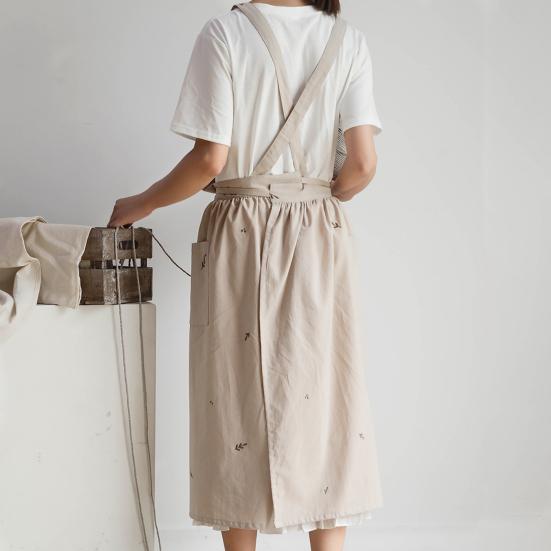 Фартук для готовки с крестообразной спинкой, дышащий, ретро, хлопковый, вышитый, нагрудный фартук для дома