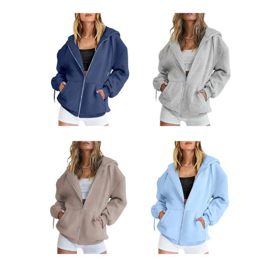 Женская толстовка на молнии, осенние флисовые худи с длинным рукавом, куртки оверсайз с карманами, повседневные