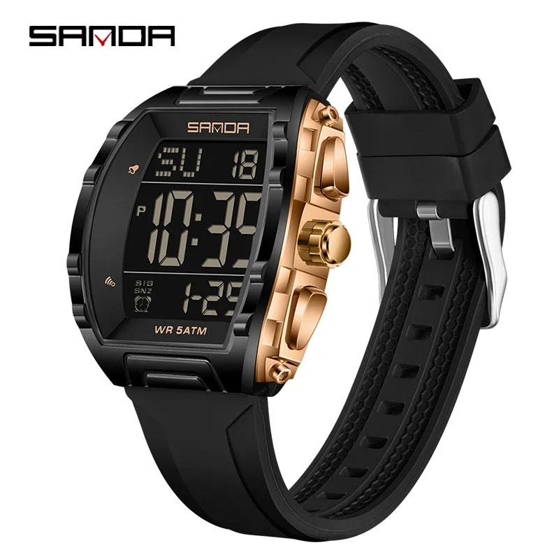SANDA Sports Men's Digital Watches Waterproof Alarm Stopwatches Man Wristwatches Silicone Strap Military Big Dial Watches