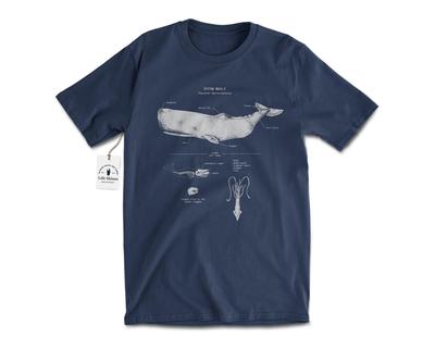 Sperm Whale Anatomy T-shirt - Whale Biology Drawing, Screen Printed On a Soft Cotton Shirt
