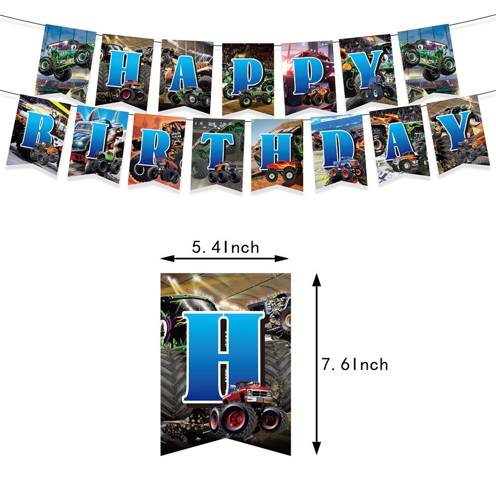 34pcs Monster Truck Birthday Party Supplies Include Banner Cake Topper Balloon