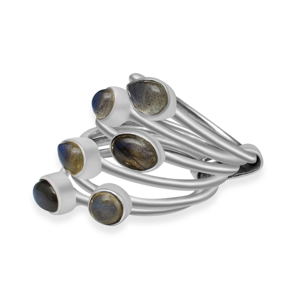 Кольцо из натурального лабрадорита, твердое серебро 925 пробы, штабелируемое, для женщин и девочек