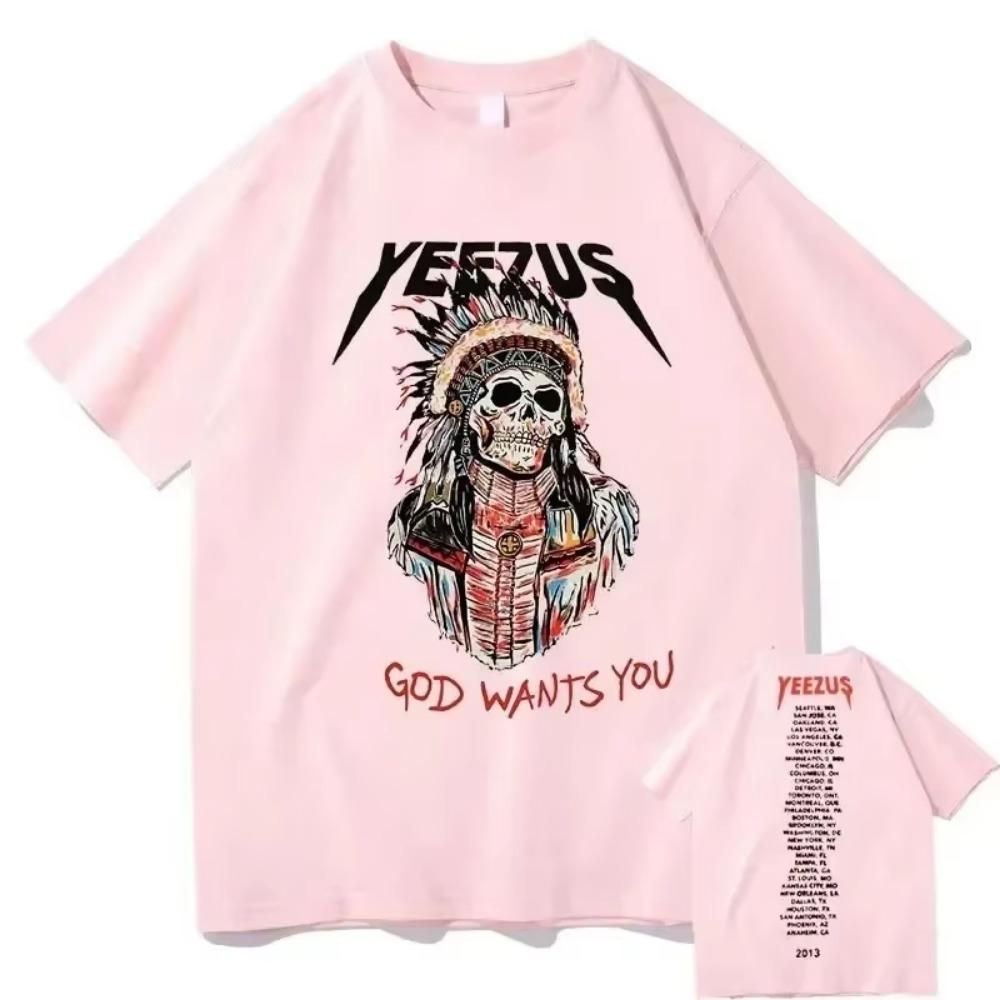 God Wants You Kanye West Double Sided Print T Shirt for Men Short Sleeve Fashion Tribal Skull Graphic Tees Summer Men Women Tops