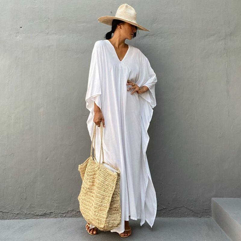 European & American Cotton Solid Color Blouse and Long Skirt Cover-Up for Beach or Swimwear.