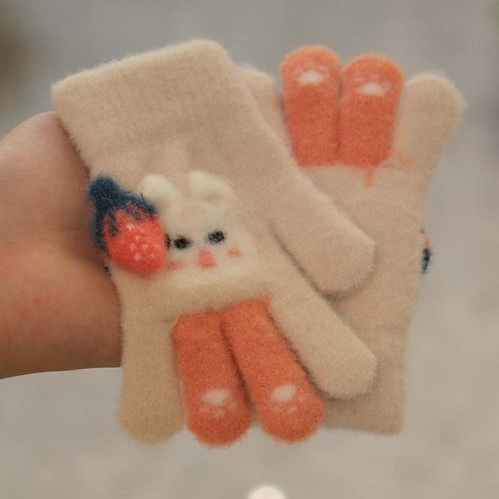 Cute Cartoon Rabbit Kids Knitted Gloves Thickened Children Full Fingers Gloves Winter Warm Outdoor Sports Windproof Gloves