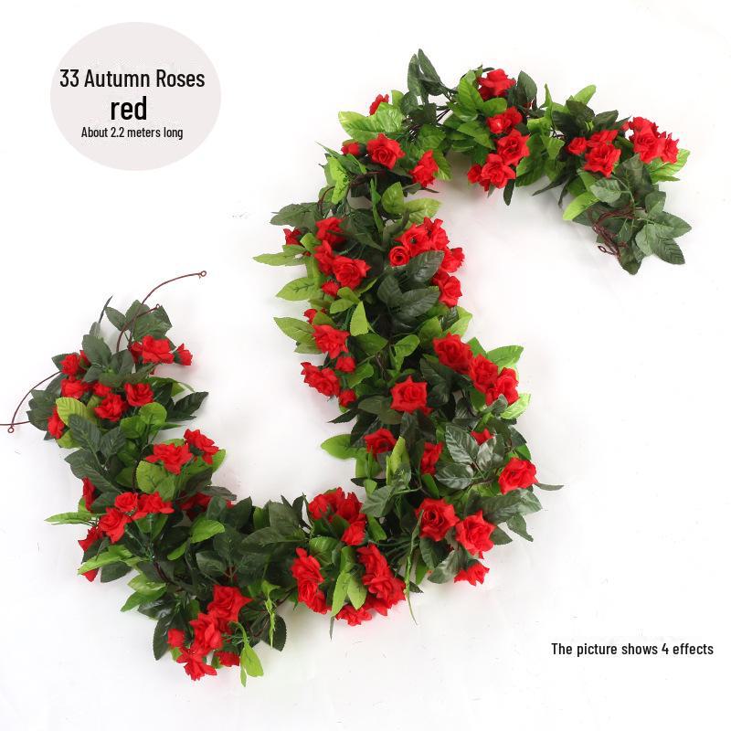 Artificial Rose Vine for Living Room Decoration, Air Duct Cover, Plastic Flower Garland