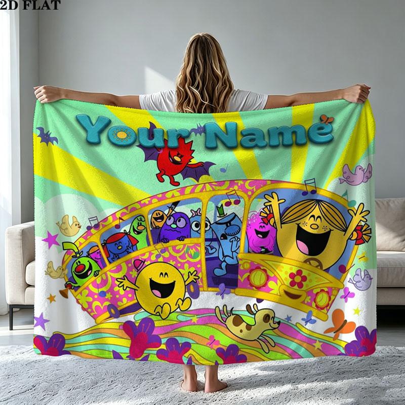 1PC Mr. Men Little Miss Custom Name Patterned Flannel Blanket Suitable For All Seasons for Home Decor Warmth and Comfort Gifts Holiday Present