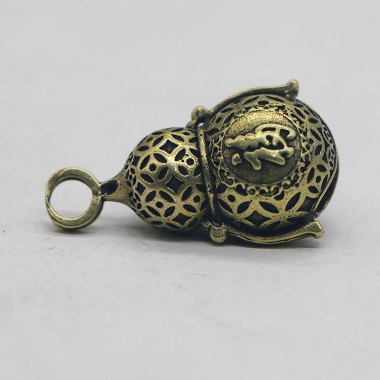 Rattan Gourd & Brass Bell Keychain Pendant - Retro Copper Design