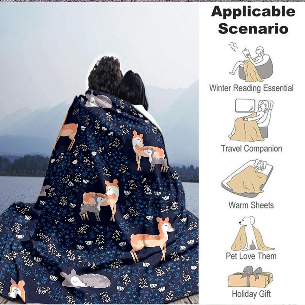 1pc Deer Floral Lightweight Flannel Blanket, Comfortable and Warm Blanket, for Office and Camping Sofa Bed, Livingroom130