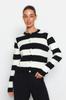 Women's Fashion New Cardigan Ecru Striped Basic Knitwear Cardigan