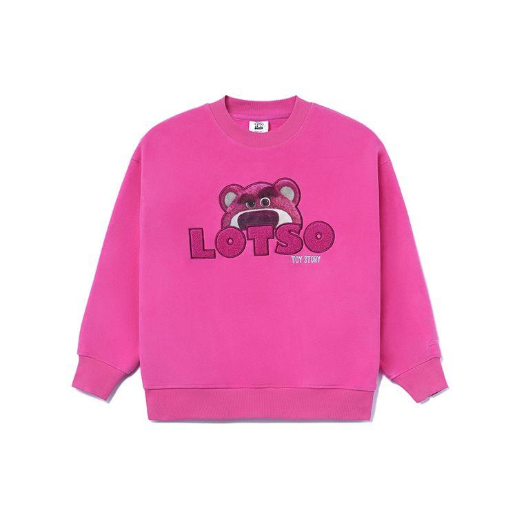Li-Ning X Disney Toy Story Strawberry Bear Cartoon Print Plush Loose Pullover Sweatshirt Women Tops Dragon-Fruit AWDR758-1