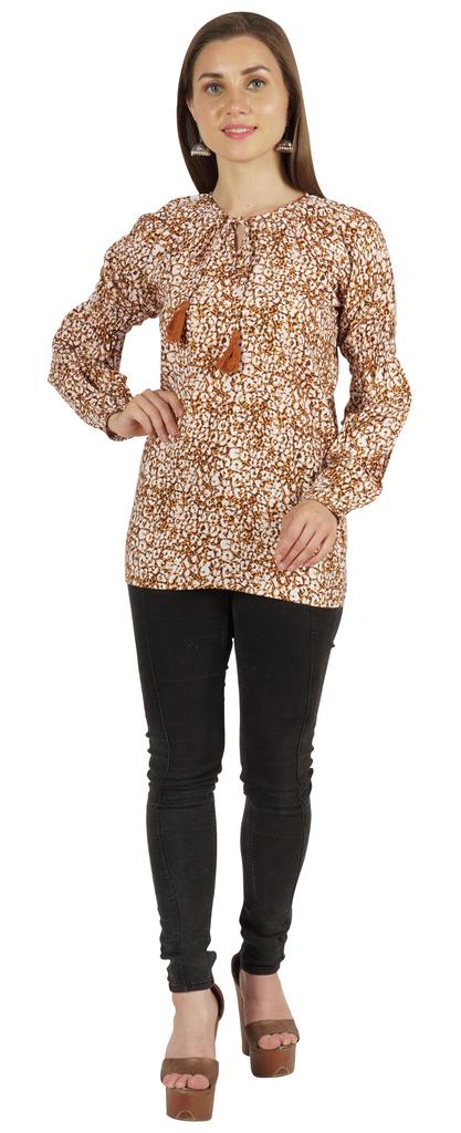 Moomaya Женская рубашка-туника из хлопка с длинными рукавами и принтом в этническом индийском стиле