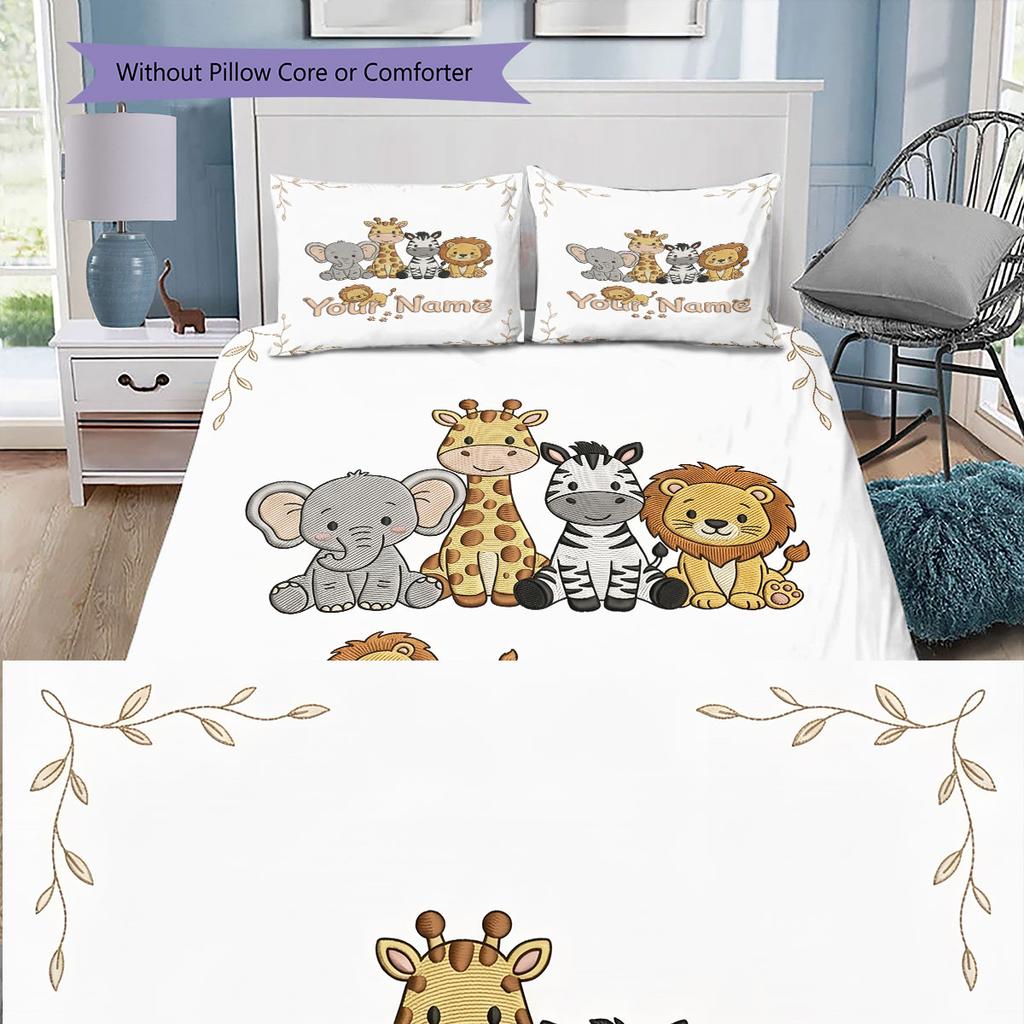 Custom Name,Cute Safari Animal Series Pattern Bedding Home Decoration Birthday Gift ( 1 duvet cover + 2 pillowcase, without core),fan merchandise.