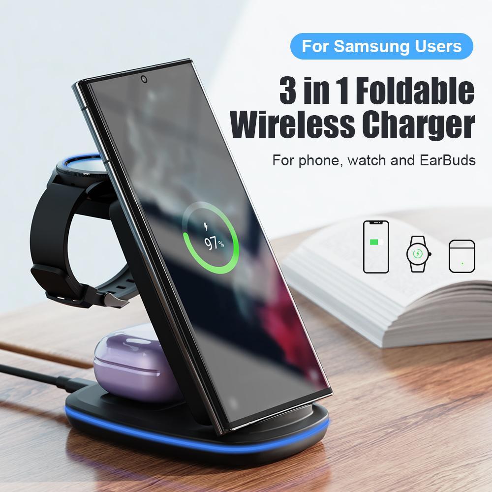 3 In 1 Wireless Charger Stand For Samsung Galaxy Watch 6 5Pro 5 4 3 15W Fast Charging Dock Station For Samsung S23 S22 S21 Buds 2