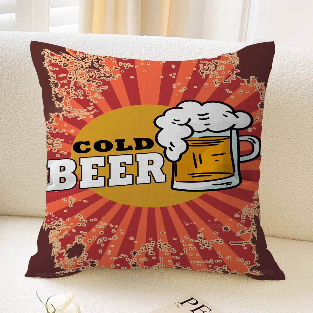 Anime Retro Beer Drink Art Pillow Cover for Bedroom Room and Living Room Sofa Decorative Cushion Cover