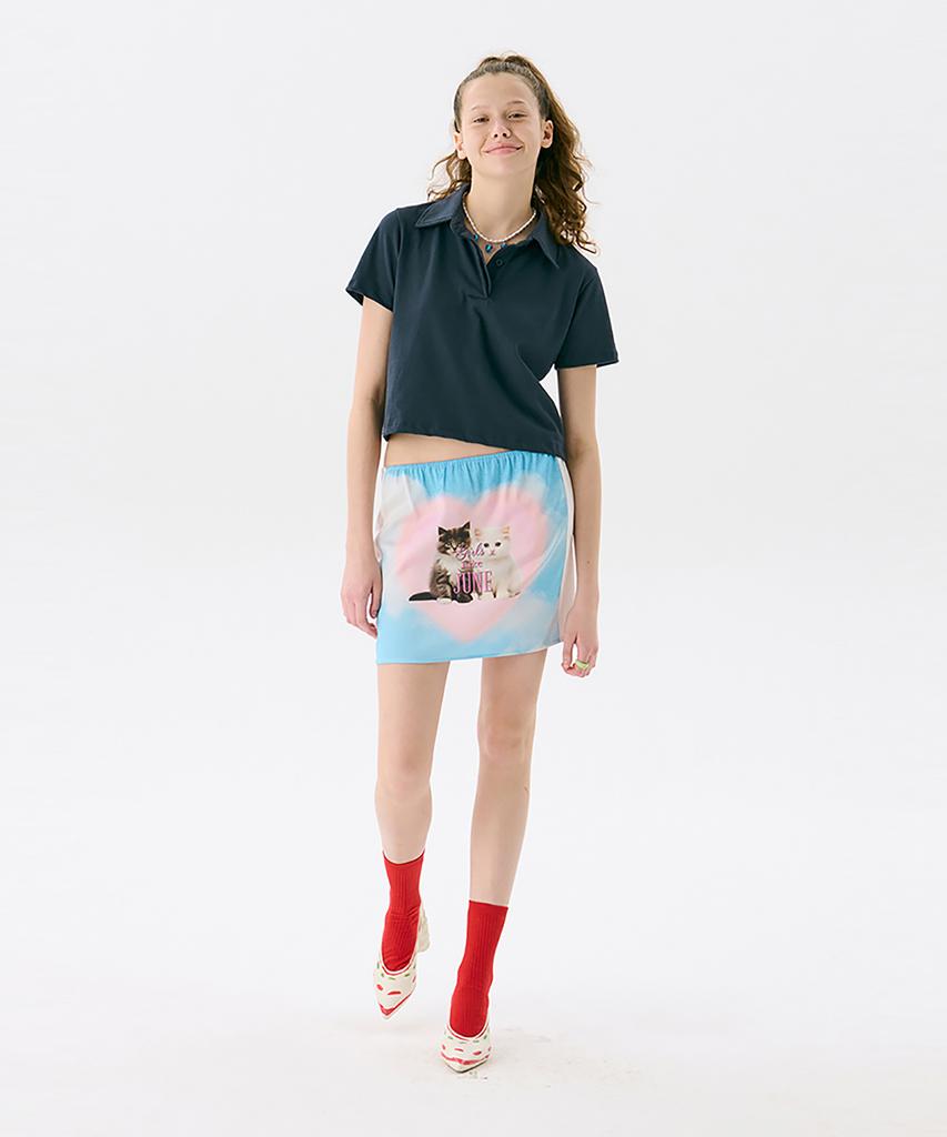 Jun Jun Space Cat Print Mini Skirt_Light Blue