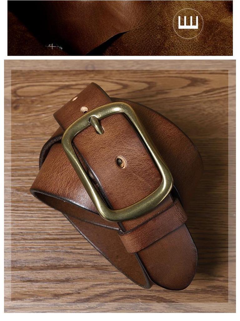 Мужской модный ретро-ремень из кожи ручной работы с медной пряжкой