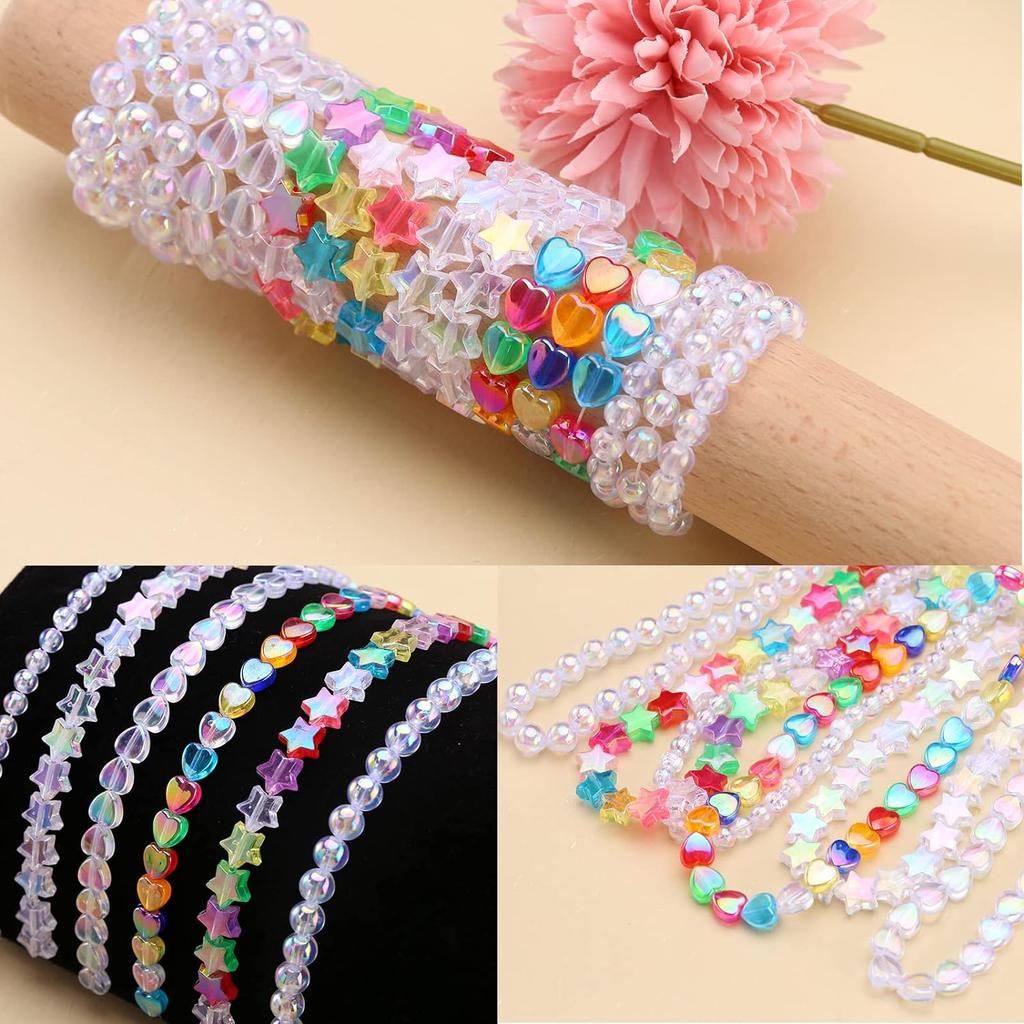 Акриловые материалы ручной работы 6-10 мм, ожерелья в форме сердца для серег, круглые ювелирные изделия, цветные AB, 20/50 шт., аксессуары для звездных бусин