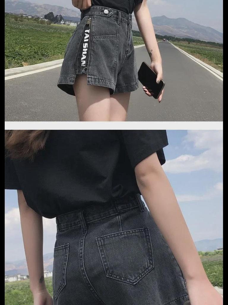 Korean High Waist Women's Denim Shorts - Loose Wide-Leg A-Line Style In Black & Gray for Summer 2020 Trend
