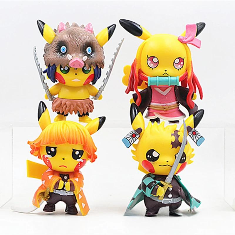 4pcs Anime Pikachu Go Figures Cosplay Zenitsu Inosuke PVC Collection