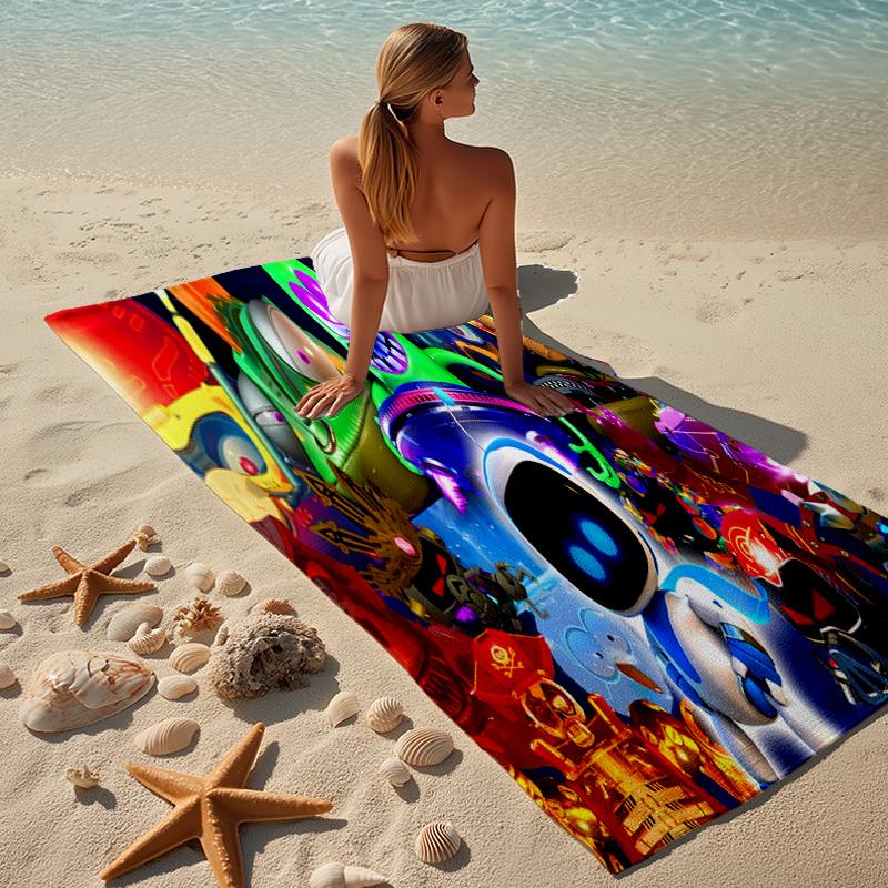 proof beach towel with a Astro Bot pattern - soft,absorbent,quick-drying,machine washable - perfect for swimming,camping,bathing