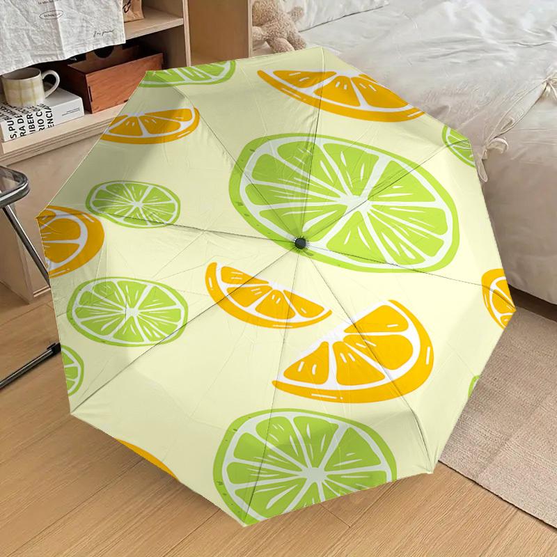 1PC Lemon Lime Automatic Open/Close Umbrella with Windproof, 8-Rib Sturdy Canopy, Durable Ribs, Fashionable Design, Outdoor Accessory, Fun Prin, Holid