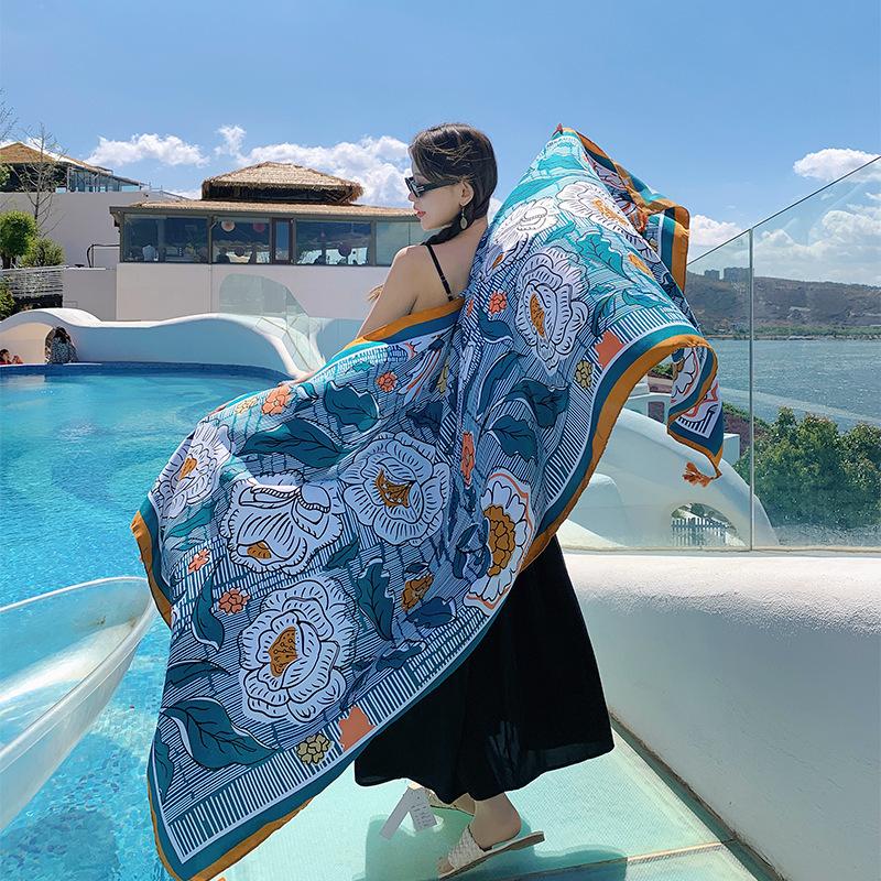 Summer retro outdoor silk scarf ethnic style shawl scarf women's desert travel dual-purpose spring and autumn versatile fashion scarf