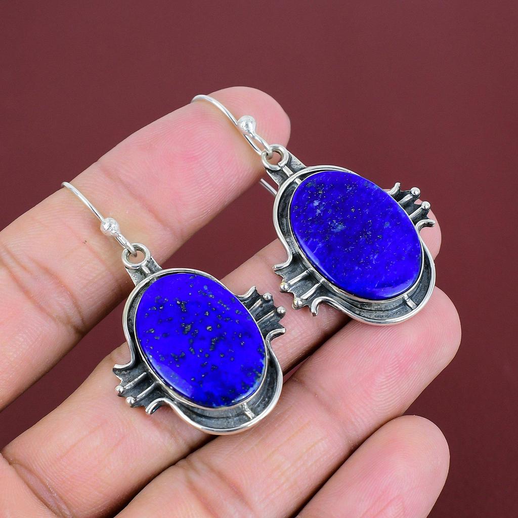 Серьги из лазурита, настоящие драгоценные камни, серьги ручной работы, серьги из стерлингового серебра 925 пробы, очень красивые висячие серьги-подвески, подарки для матери