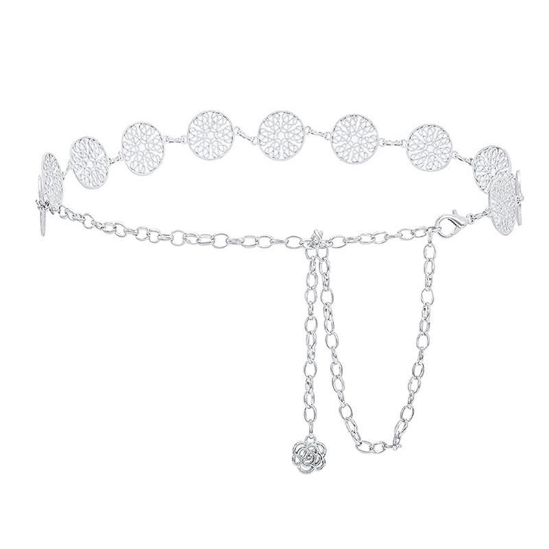 Элегантный круглый металлический пояс для женщин ретро золото серебро резной ажурный пояс модное платье украшение