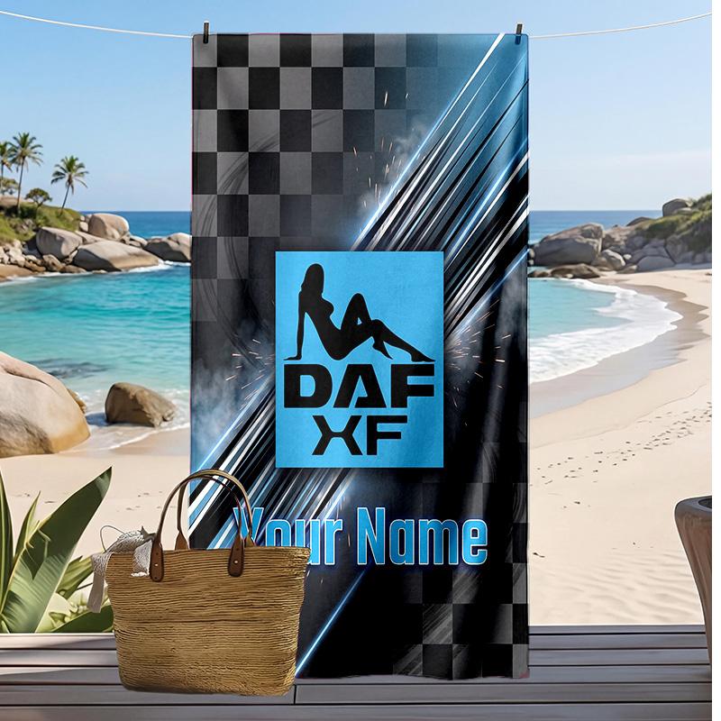 DAF Custom Beach Towel, Print Your Name Text Lightweight Absorbent Towel for Swimming Travel