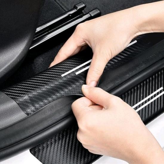 4x Carbon Fiber Stickers Door Plate Sill Scuff Film Anti-Scratch Car Accessories