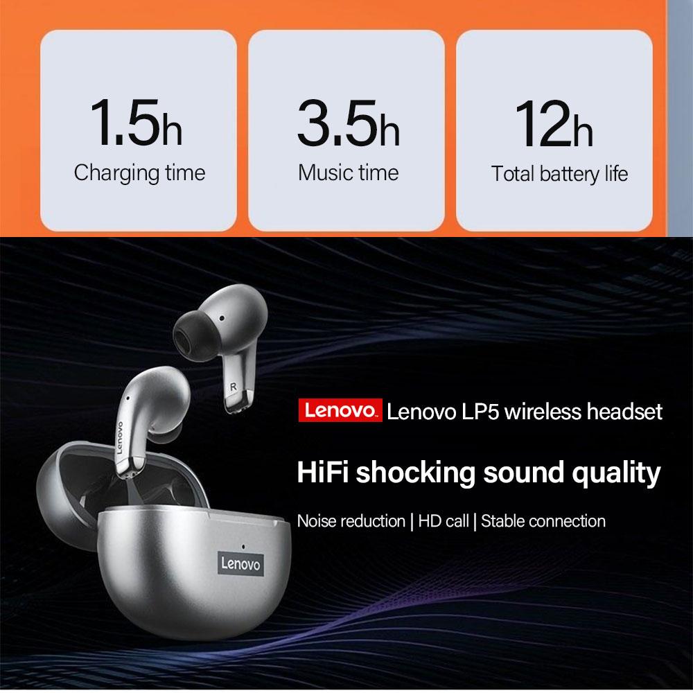 Lenovo LP5 Мини Bluetooth наушники 9D стерео водонепроницаемые беспроводные наушники для iPhone 13 Xiaomi Bluetooth наушники с микрофоном