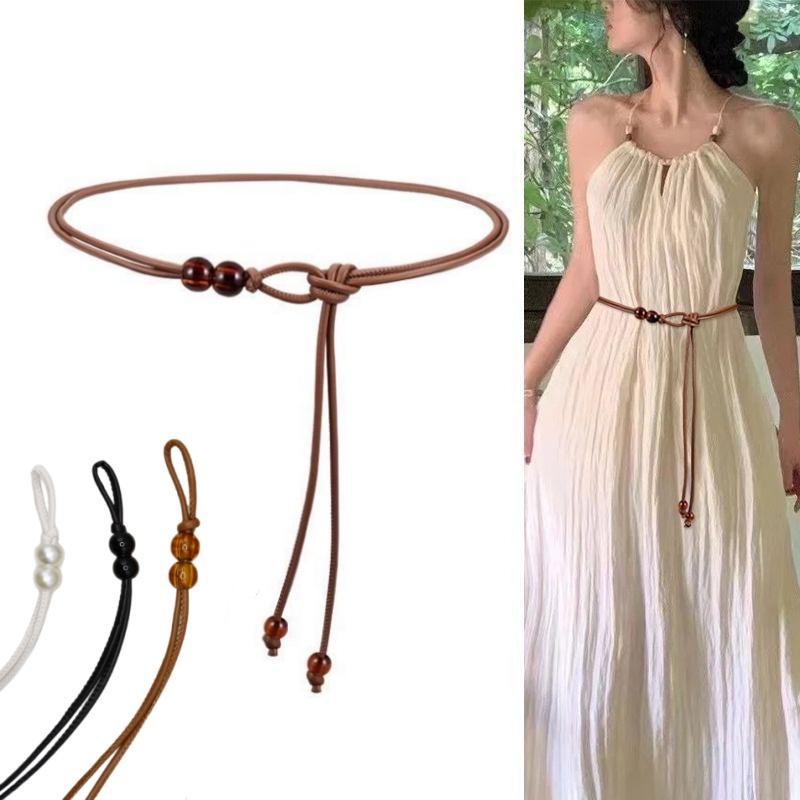 Новый китайский стиль поясная веревка тонкий ремень для женщин этнический стиль кожаная веревка бисерное платье длинная веревка завязанная поясная цепочка ювелирные изделия