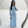 Женское элегантное однотонное облегающее длинное платье с длинным рукавом, шнуровкой и металлической пряжкой