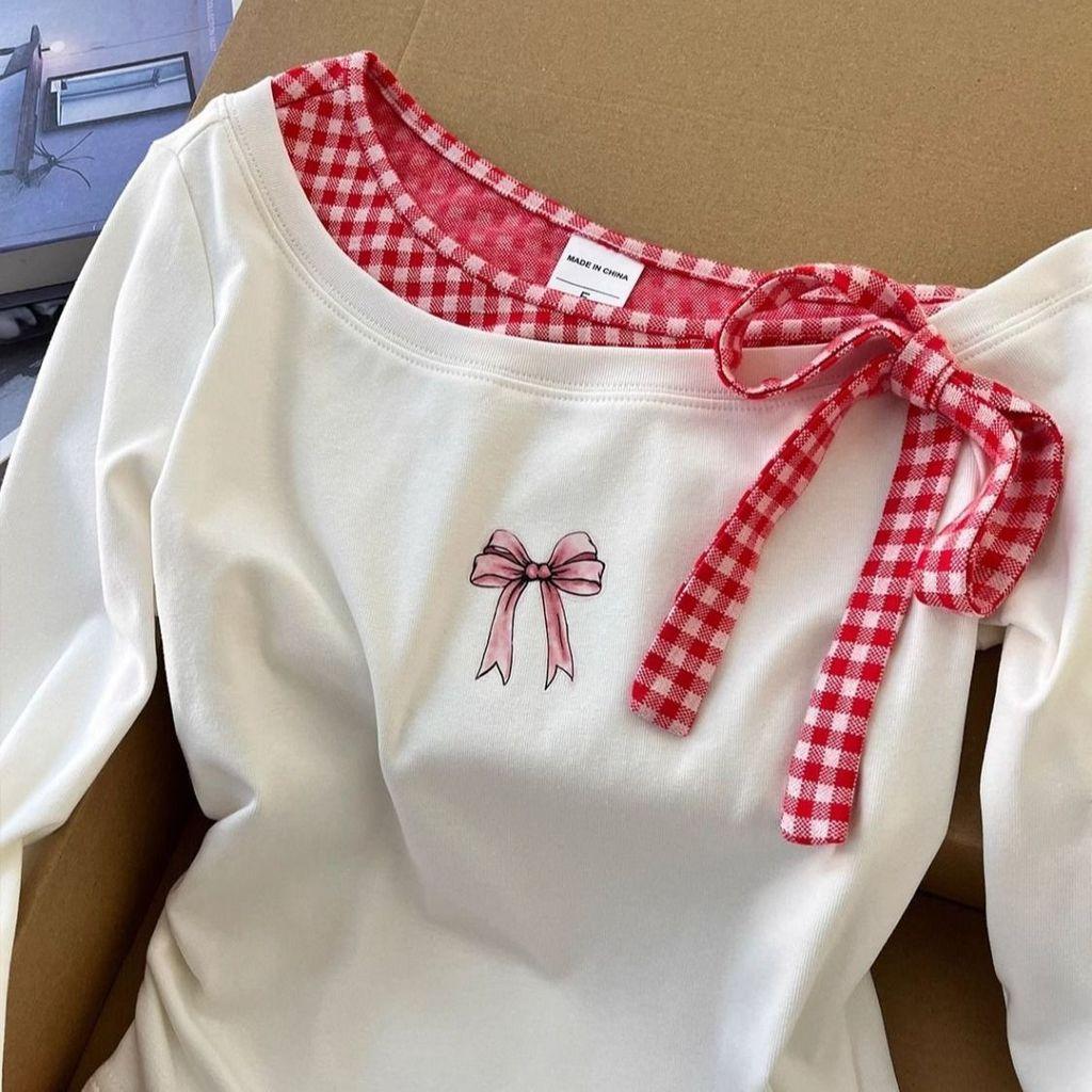 Girls Long Sleeve T Shirt With Colorblock Plaid Pattern For Spring Casual Wear