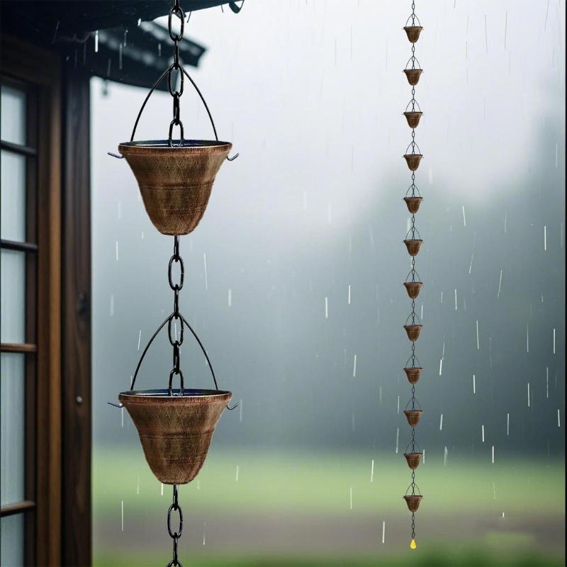 Stylish Outdoor Rain Chain 121.5cm Length With 5 Cups Perfect For Roof Drainage And Landscape improve